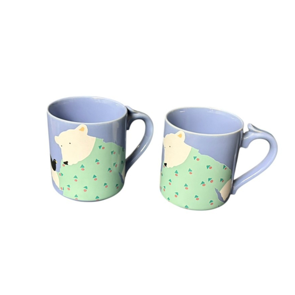 Vintage Paris Bottman Polar Bear Mugs Black Bird Vintage 1988 Japan Purple Set 2